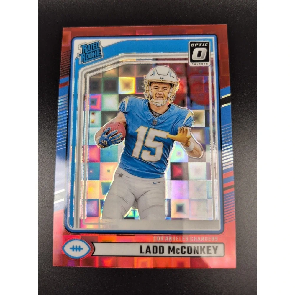 2024 Panini Donruss Rated Rookie Ladd McConkey #328 Red Pandora Prizm (RC)